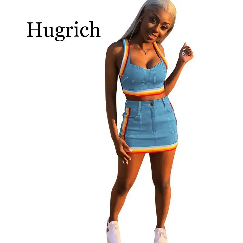 Сексуальный женский комплект из двух предметов летний Джинсовый укороченный топ