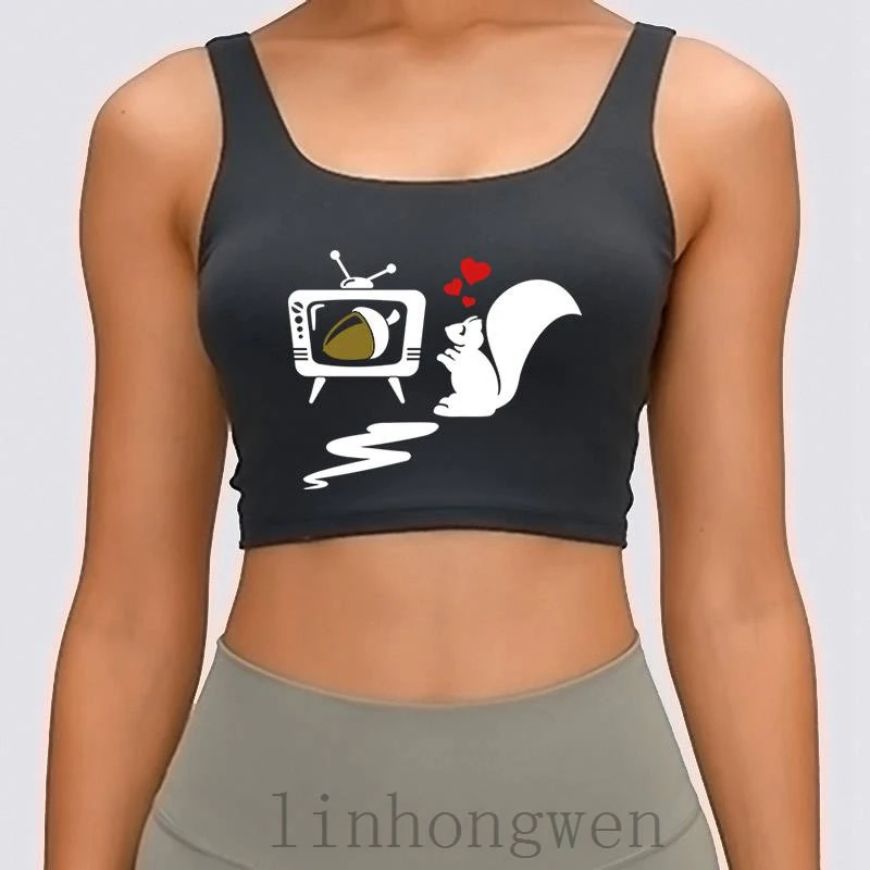 

Squirrel Tv Women Tank Top Cotton Novelty Fitness Euro Size Over Size S-XL Summer Style Comical Customized Unique Crop Top