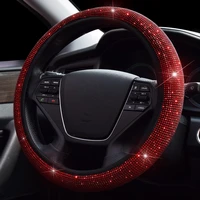 37 39cm bling red diamond car steering wheel cover for girls women universal pink interior decorations accessories for golf 7 6