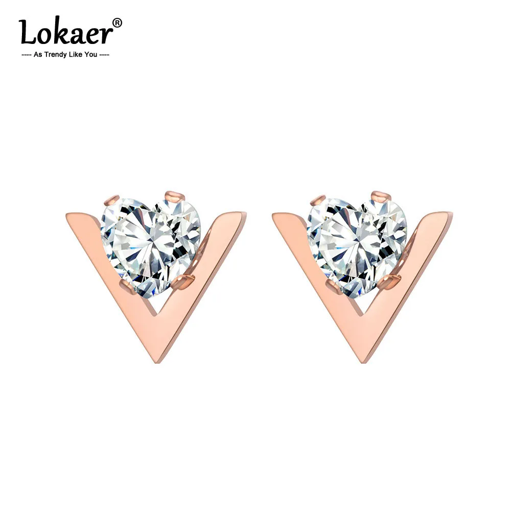 Женские серьги гвоздики в форме сердца Lokaer из нержавеющей стали цвета розового