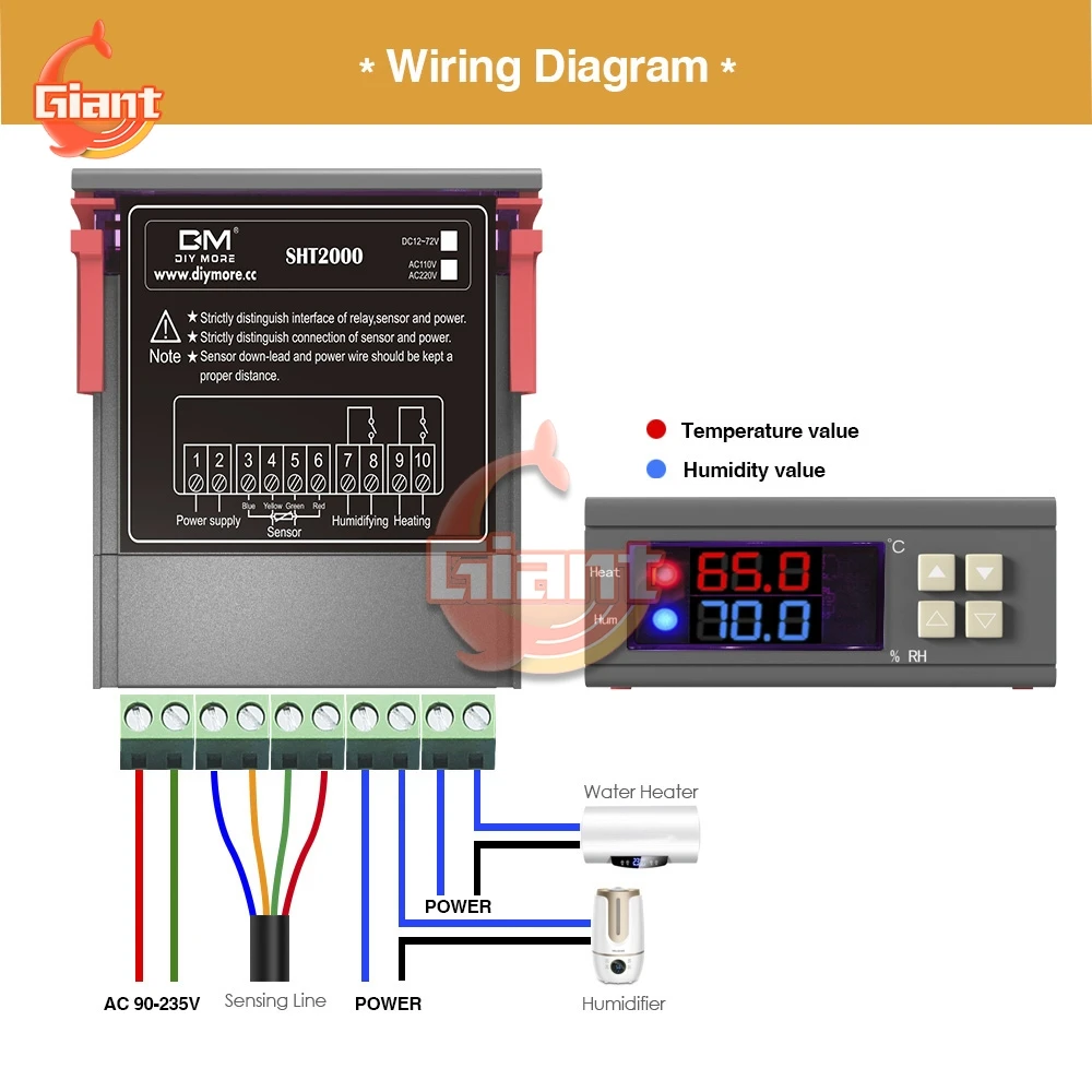 SHT2010 SHT2000 AC 110V-220V LCD Digital Hygrostat Thermostat Humidity Temperature Controller Regulator Heating Cooling Control |