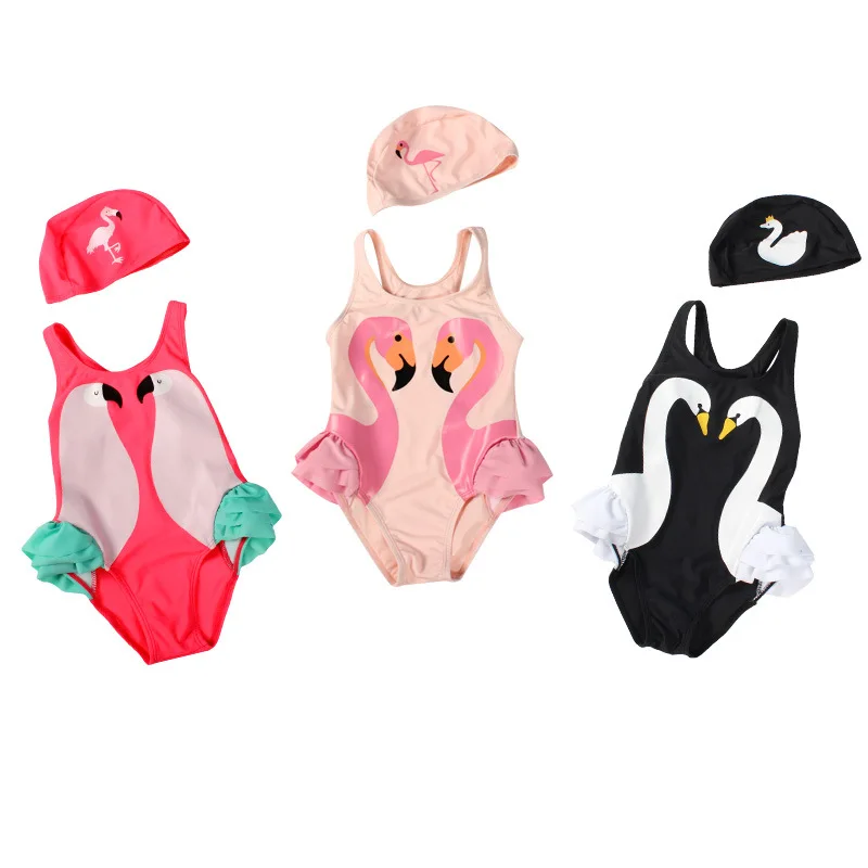 

Ircomll Baby Swimsuit One-piece swimsuits bathing suit kids Cute Swan With Swimming Caps Little Girl Bikini Baby Kids Swimwear f