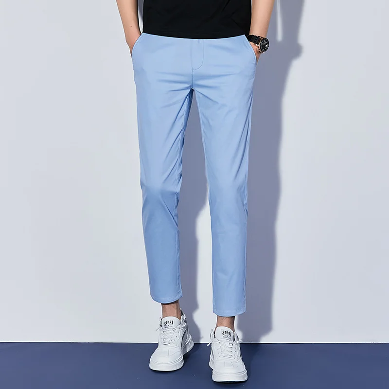 

Новинка 2021, мужские брюки, хлопковые Капри, корейские узкие трендовые мягкие эластичные повседневные брюки, Простые Модные маленькие брюки