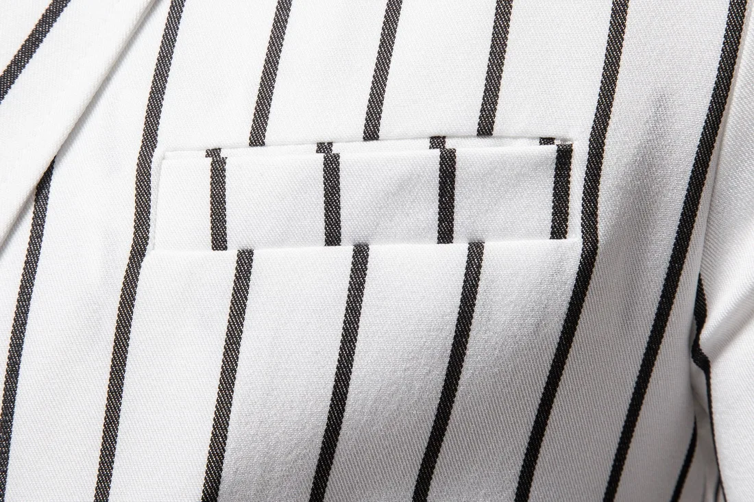 

White Black Vertical Stripe Men's Suit Jackets Casual Slim Mens Blazer Jacket Coat Single Breasted Lapel Collar Homens Blazers