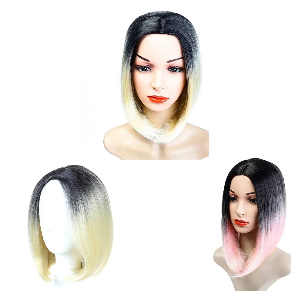 Женский прямой короткий парик MANWEI из синтетических волос с челкой розовый