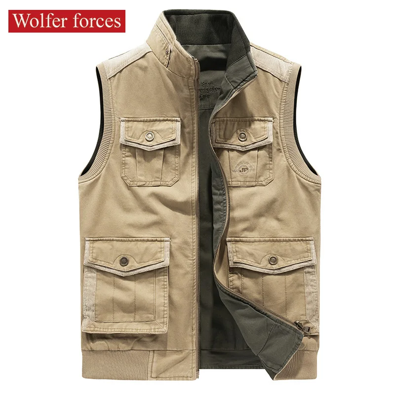 

Double Sided 8XL Big Vest for Men's Autumn and Winter Leisure Multi Pocket Tooling Vest Cotton Large Fishing Mountaineering Vest
