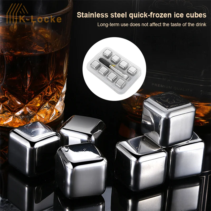 

4/6/8pcs Stainless Steel Ice Cube Cooling Time Longer Metal Ice Coffee Drinks Whisky Bar Reusable Stainless Steel Ice Set