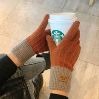 woman winter thicken 5 finger woolen yarn gloves add velvet keep warm student cycling gloves c343