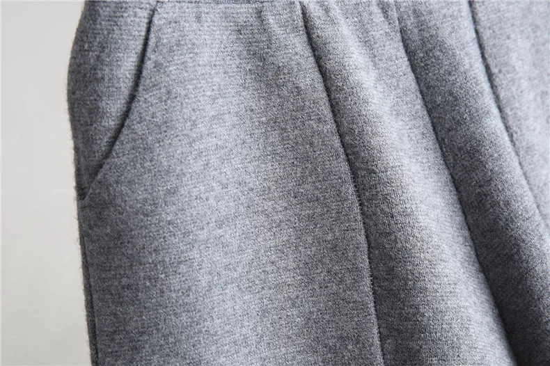 

quality 2020winter wool high women double pockets casual knitted wide leg pants ladies match all leisure trousers