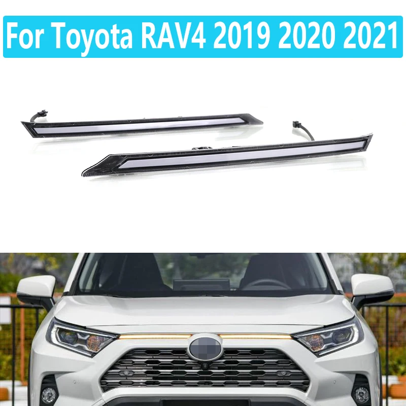 

2 Pcs For Toyota RAV4 2019 2020 2021 LED Daytime Running Lights Car Engine Cover Decoration Light Streamer Turn Signal Lamp