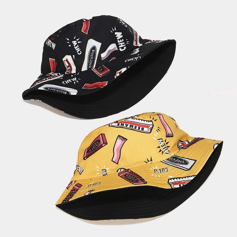 

Japanese Harajuku Wind Gum Printed Fisherman Hats For Men And Women Hip-Hop Double-Sided Basin Hat Outdoor Sun Hat Bucket Hat Un
