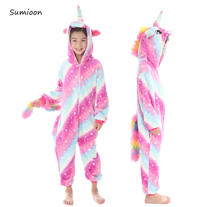 Rose star Unicorn Пижамы кигуруми, детские пижамы с единорогом и животными для мальчиков и девочек, детские пижамы, зимние комбинезоны, одежда для сна для детей 4, 8, 10, 12 лет - Цвет: Rose star Unicorn