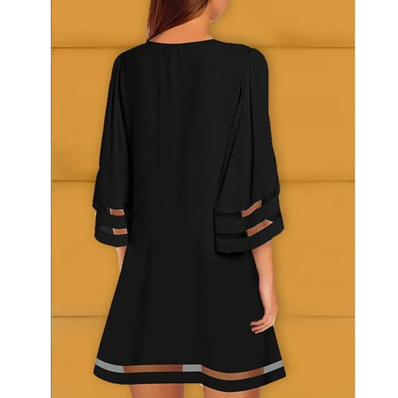 

Summer Dress Women Daisy Print Mesh Stitching Round Neck Half Sleeve Mini Dress Lugentolo