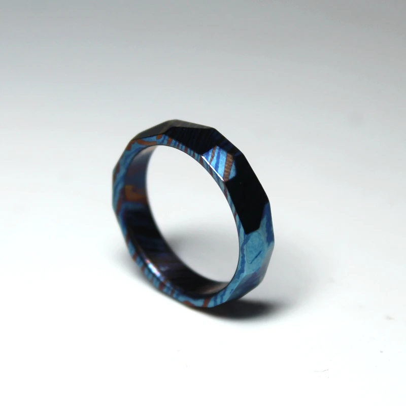 Титановый сплав синий EDC дамасское высококачественное металлическое кольцо