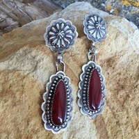 fashion dark wine red stone drop earrings for women retro ethnic exaggerated large earrings femals daily wear jewelry