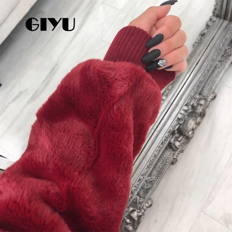 GIYU 3XL Big Size Winter Teddy Fur Coat Hooded Women Faux Casual Zipper manteau fourrure femme | Женская одежда
