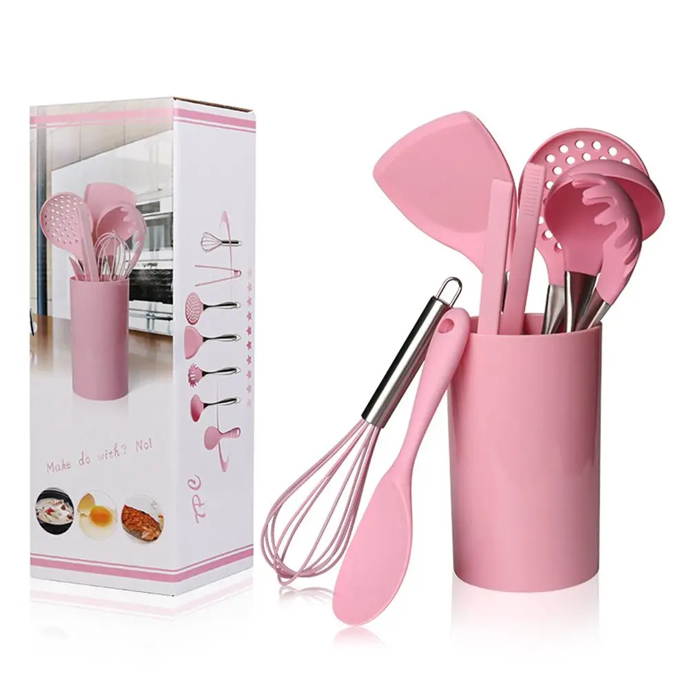 Pink 8pcs 1/7/8/9 шт не токсичный Кухня гаджеты антипригарная кухонная посуда из нержавеющей стали Сталь ручки кулинарный инструмент Класс силиконовый Пособия по кулинарии инструменты - Цвет: Pink 8pcs