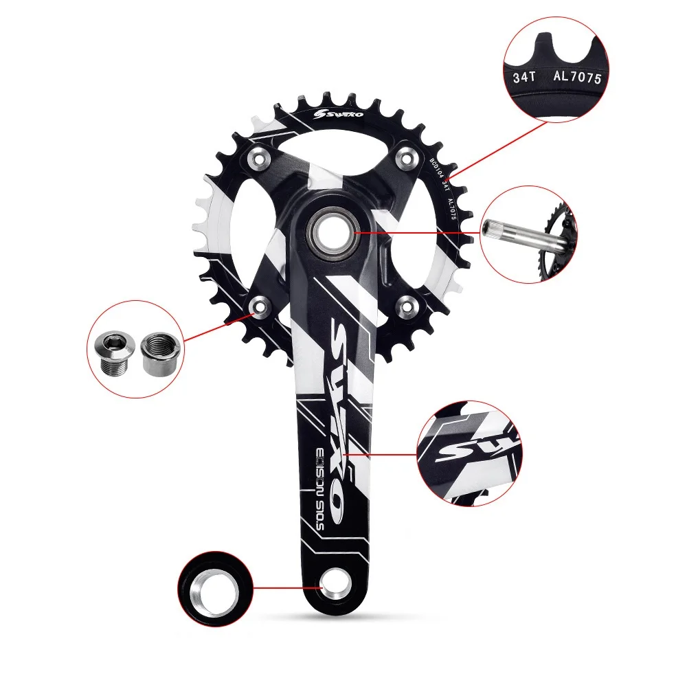 Шатун для горного велосипеда 170 мм 104BCD MTB велосипед 32/34/36/38T узкая широкая цепь из