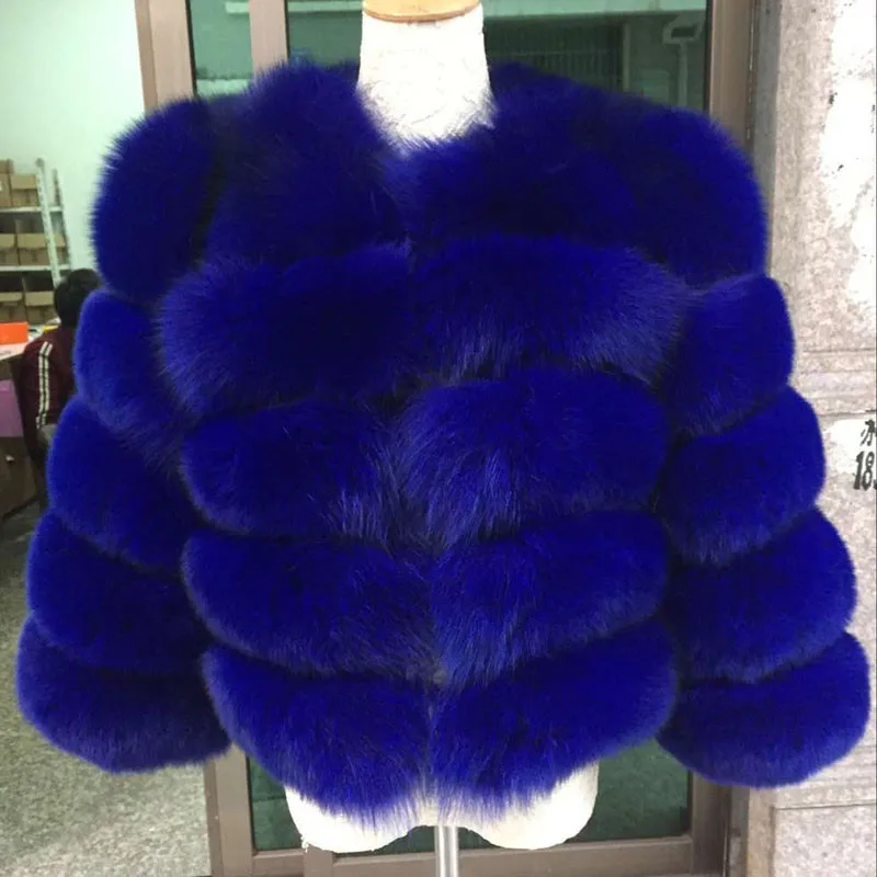 Royal Blue Зимняя новая шуба из натурального Лисьего меха для женщин, Полный Пелт, натуральный Лисий мех, куртка 50 см, длинная толстая теплая шуба, роскошная верхняя одежда - Цвет: Royal Blue