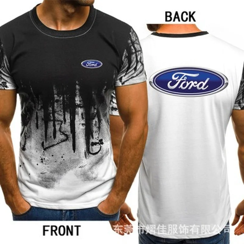 

2021 NEW Mens Short Sleeve for Ford Car Logo Mens T-shirt Summer casual Cotton Gradient T shirts Fashion Hip Hop Male Brand