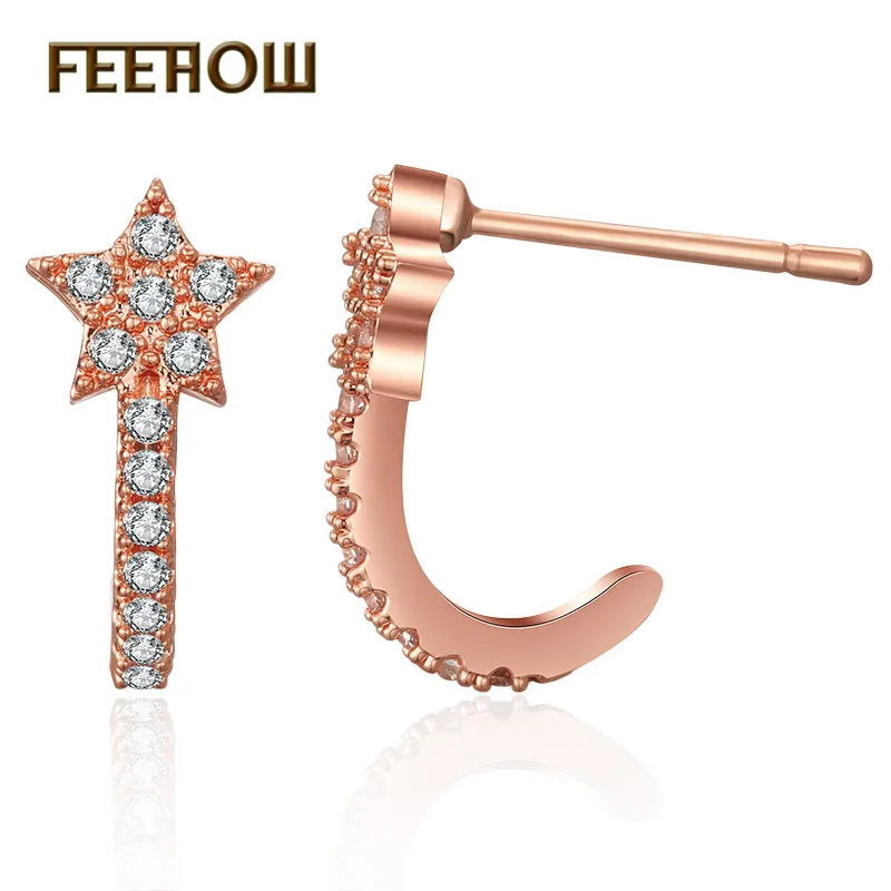 FEEHOW в форме звезды кубический цирконий простые милые серьги для женщин свадьбы