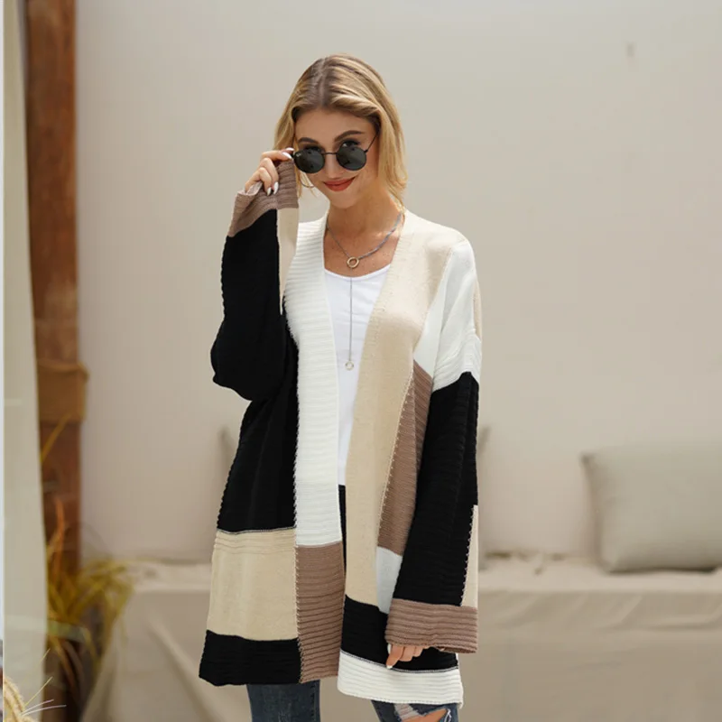 Женский длинный вязаный кардиган QUEVOON повседневный свитер большого размера с