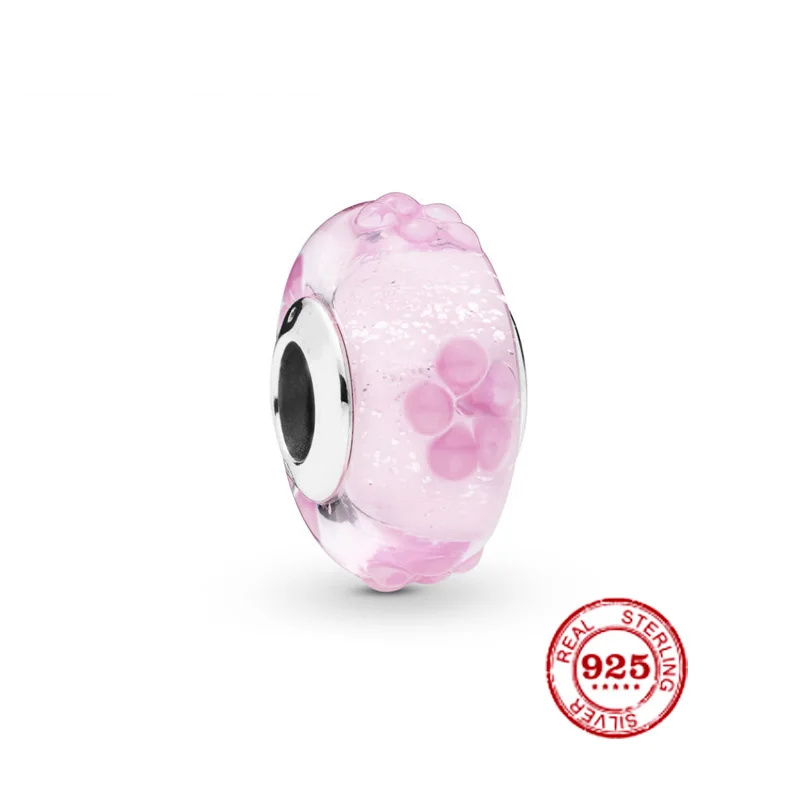 Модная подвеска Стерлинговое Серебро оригинал 1:1 стекло с розовым цветком в виде