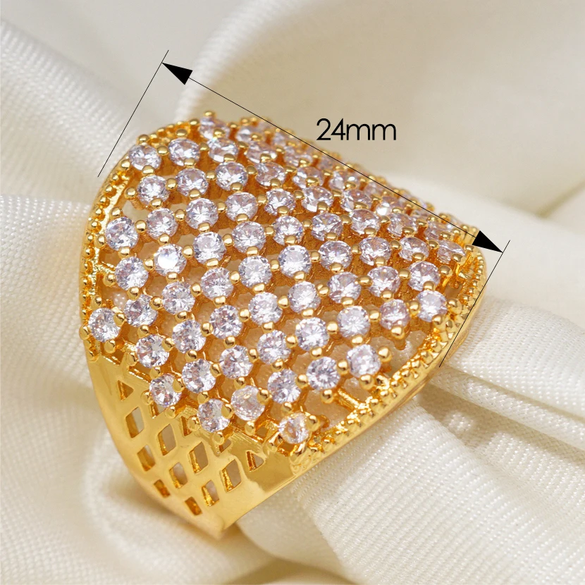 Hyperbole Luxury Wedding Unique Gold Plt Rings for Women Middle East Style Cubic Zircon Fashion Dubai Jewelry Dropshipping