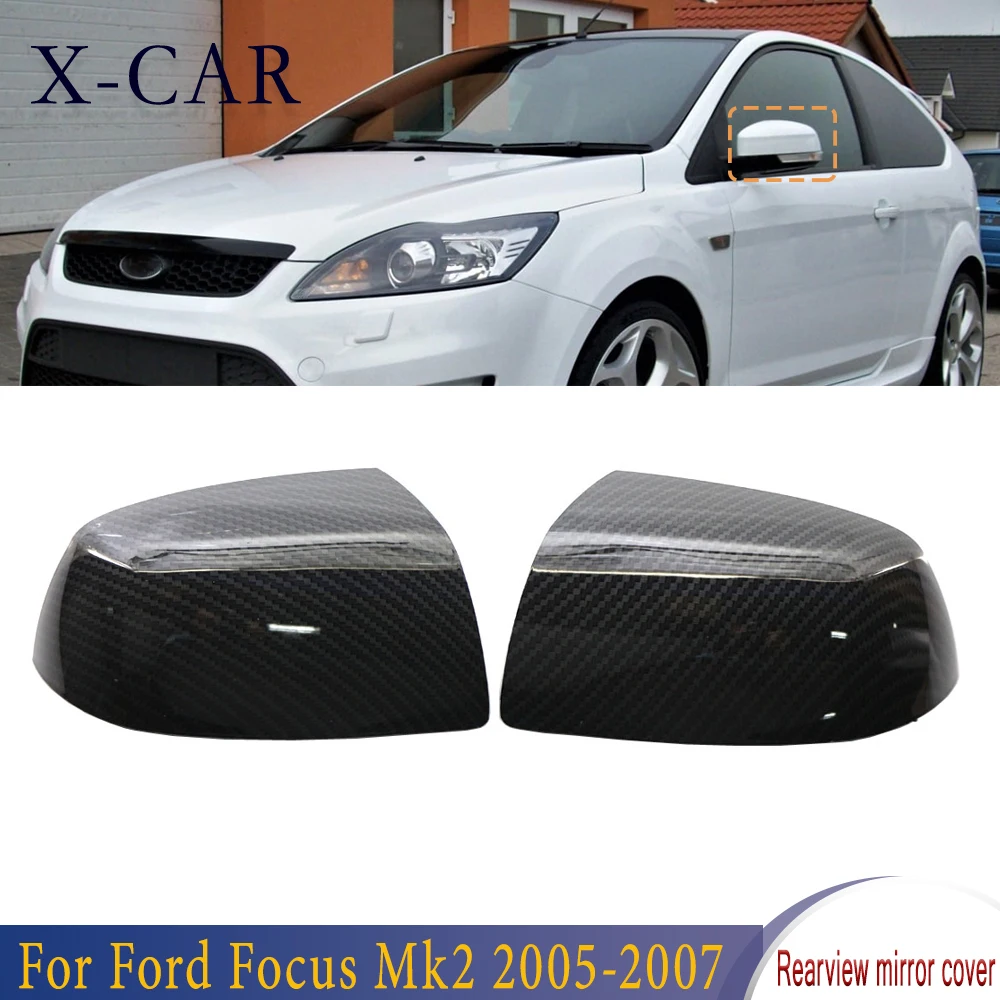 

X-CAR 1Pair Carbon Pattern Bright Black Side Rearview Mirror Cover Accessories For Ford Focus MK2 2005 2006 2007 1429790
