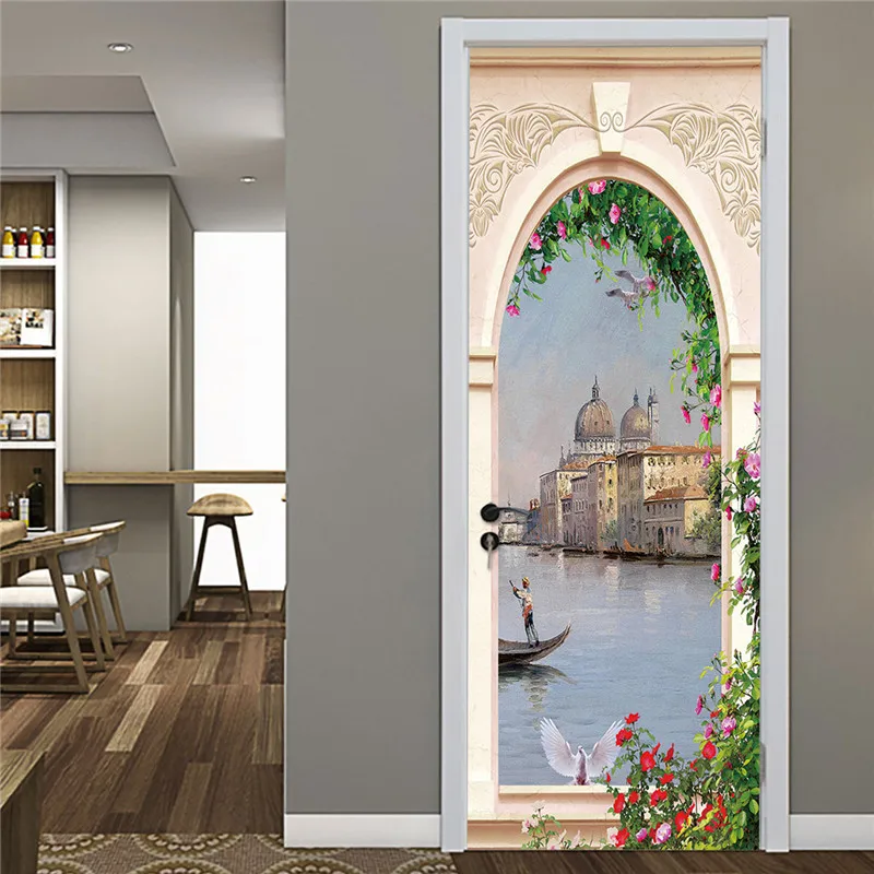 3D природный пейзаж с водопадами обои стены двери Стикеры Гостиная Кухня ПВХ