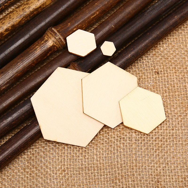 

100pcs 10/20/30/40/50MM Beech Wooden Hexagonal Pieces Ornaments Wooden Shapes Ornaments Embellishment DIY Crafts Decorations