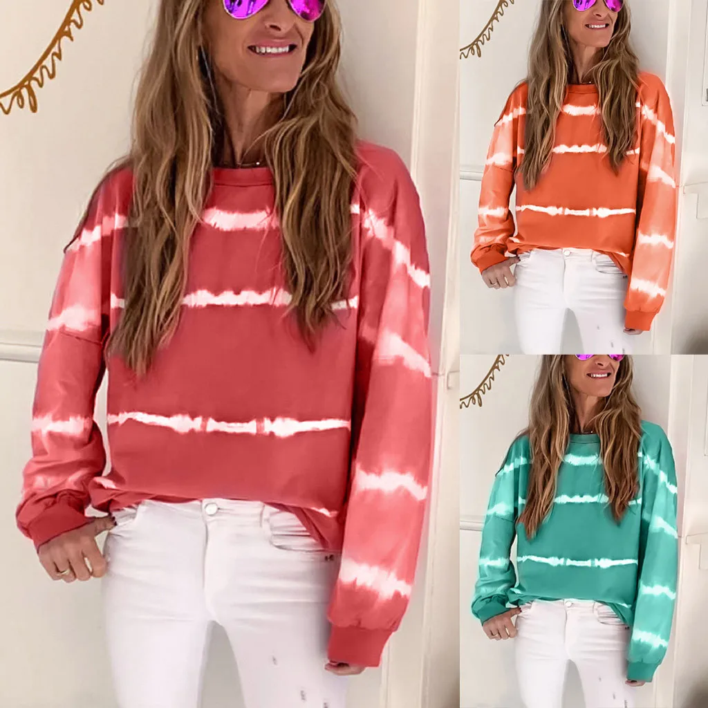 

Vogue Nice Brand Female Long Sleeve Print Round Neck Long Sleeve tie-dyed Printed Sweatshirt Top O Collar Variety Of Styles