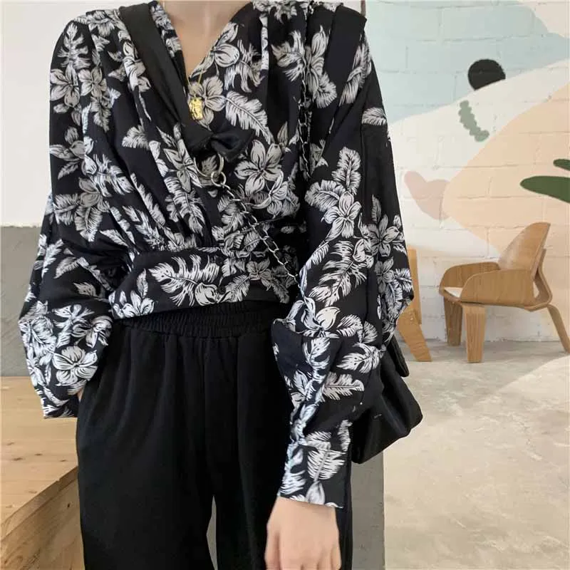 Женские повседневные топы с цветочным принтом модные женские осенние Топы