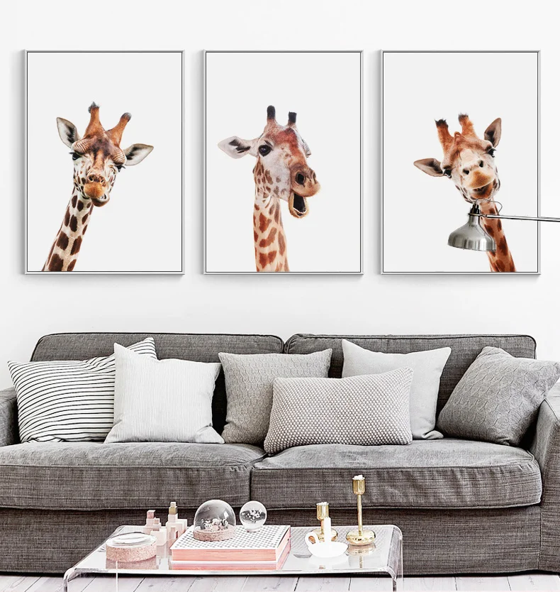 Милый Забавный Жираф картина на стену современные постеры с животными и принтами