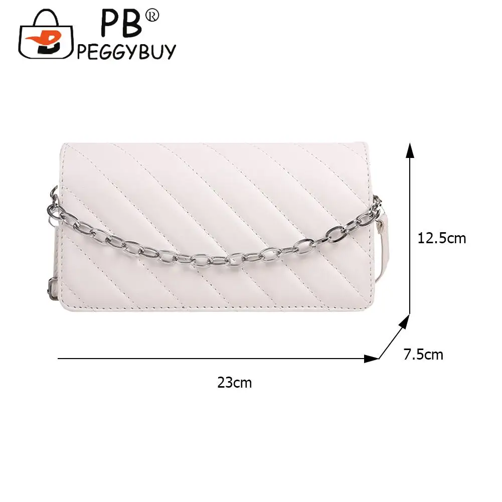 

Fashion Women Pure Color Shoulder Crossbody Bag Portable PU Leather Chain Messenger Handbags Casual All-match Striped Purse