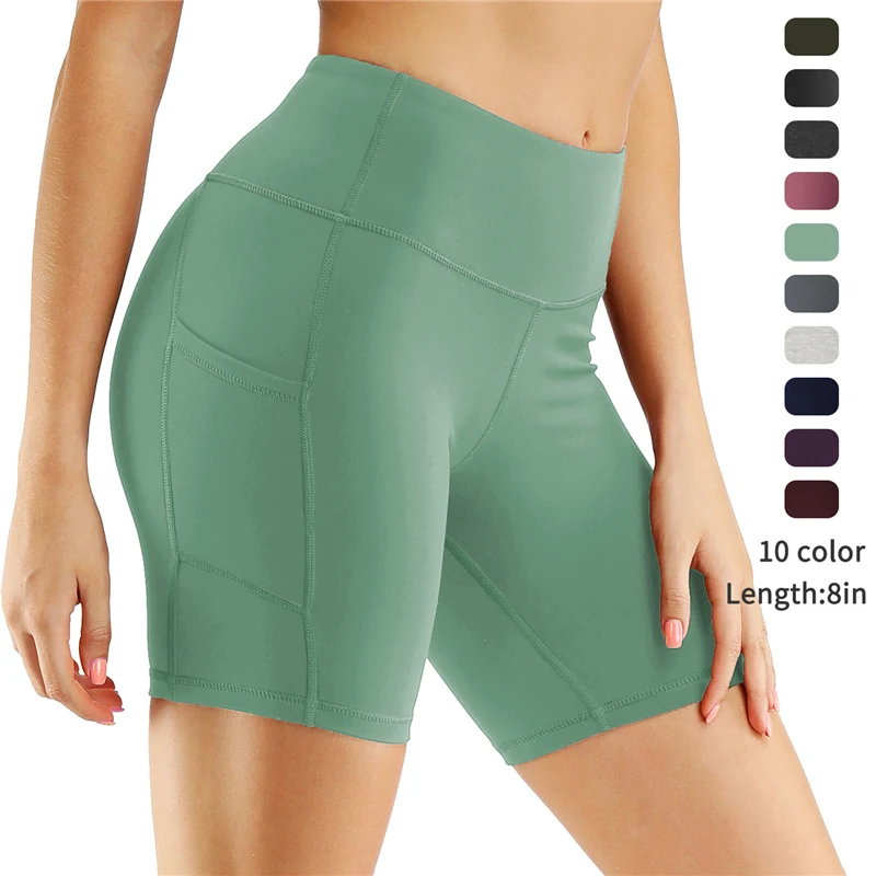 

Женские тренировочные шорты с двумя карманами и высокой талией, велосипедные шорты для йоги, бега, велоспорта, походов, атлетики, шорты для с...