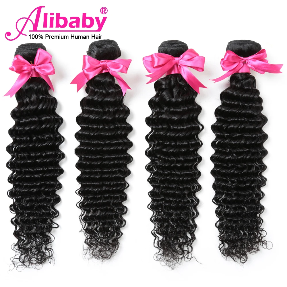 Alibaby Deep Wave Bundles 4 Pcs/Lot Brazilian Hair Weave Bundles Natural Color Human Hair Weave No Remy Hair Extensions