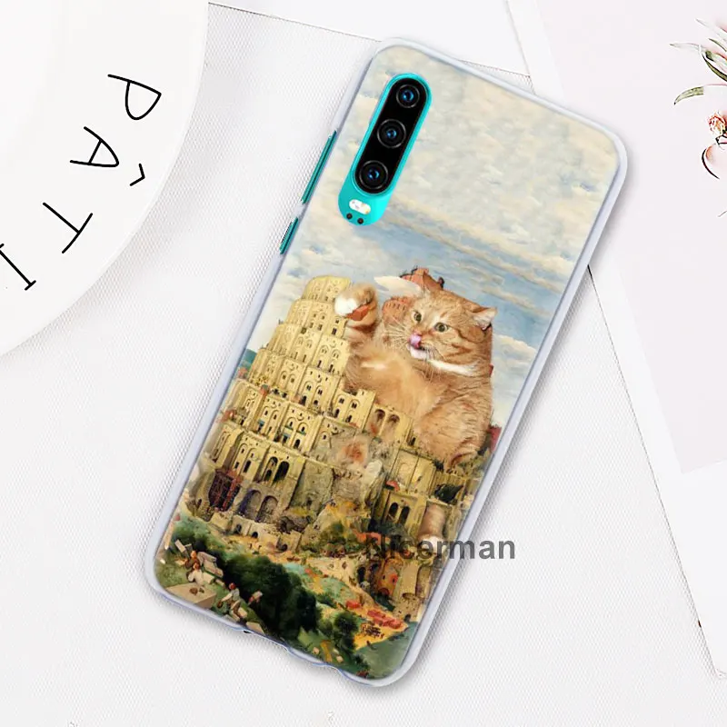 Забавный Pat Cat Art painting красочные милые чехлы для телефонов huawei P30 Pro P10 P20 Lite P30 Lite P Smart Plus Жесткий Чехол для ПК Co