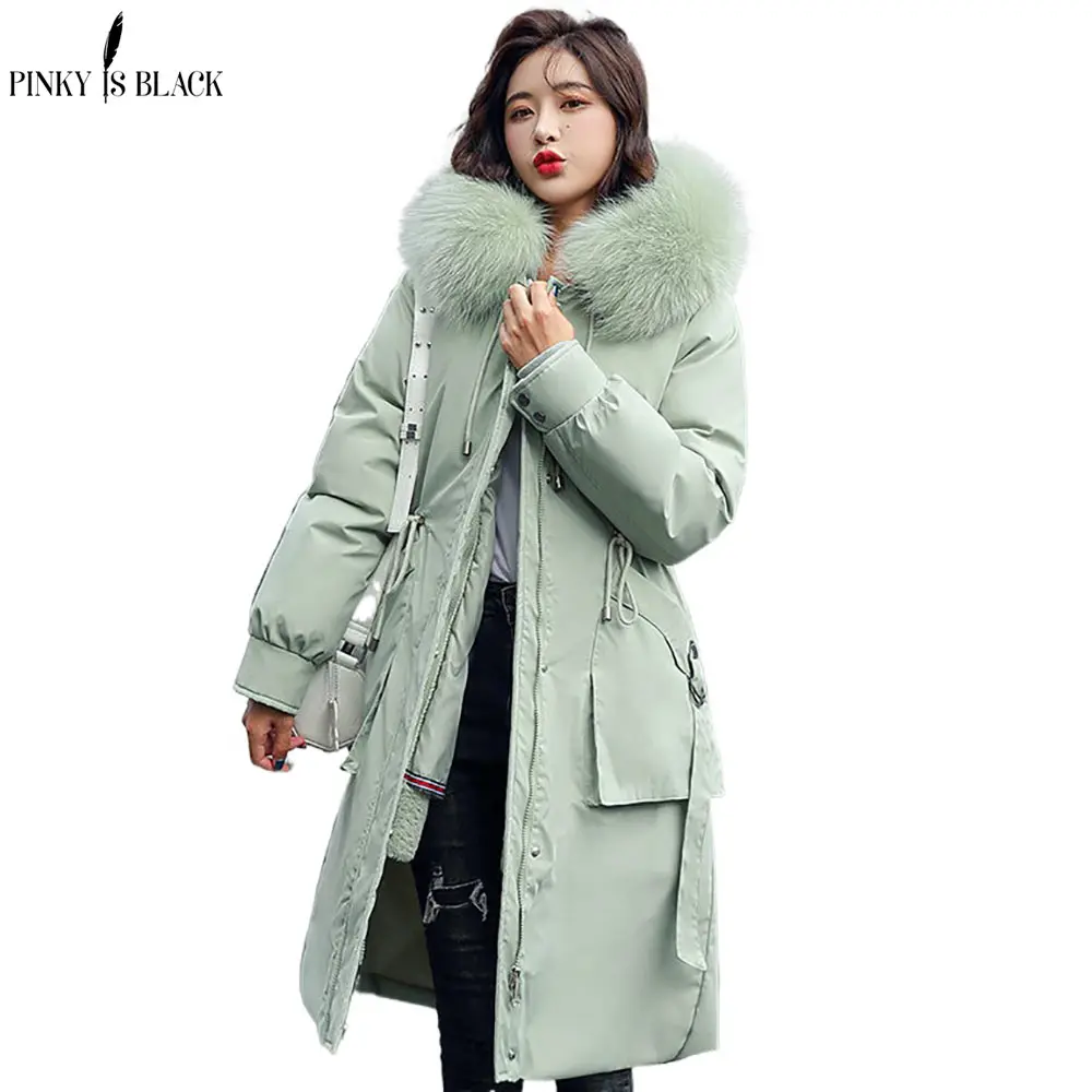 PinkyIsBlack -30 Degrees Snow Wear Long Parkas Winter Jacket Women Fur Hooded Clothing Female Fur Lining Thick Winter Coat Women