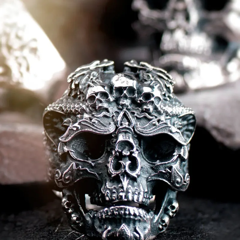 

Мужское серебряное кольцо в виде черепа S925, тяжелый металлический Темный Дракон, оригинальный дизайн и ручная работа, аксессуары для колец
