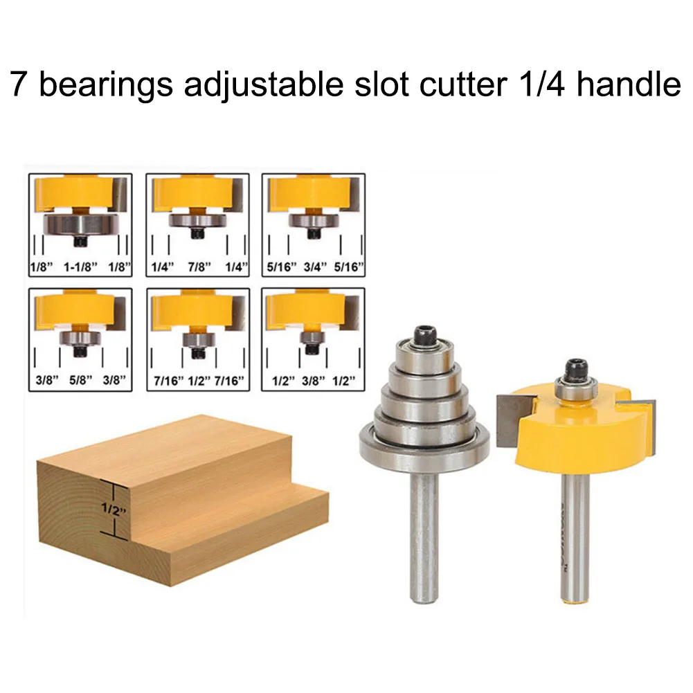 

1/2"1/4“ Inch Shank Adjustable Rabbet Router Bit with 7 Bearings Set Woodworking cutter Tenon Cutter for Woodworking Tools