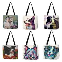 popular watercolor collie dog print tote bag for women cute shoulder handbags large capacity reusable shopping diaper bags