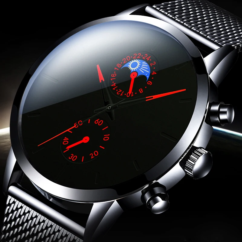 2020 Fashion Watch Men Business Watches Luxury Classic Black Stainless Steel Mesh Belt Quartz Wrist Watch Relogio Masculino