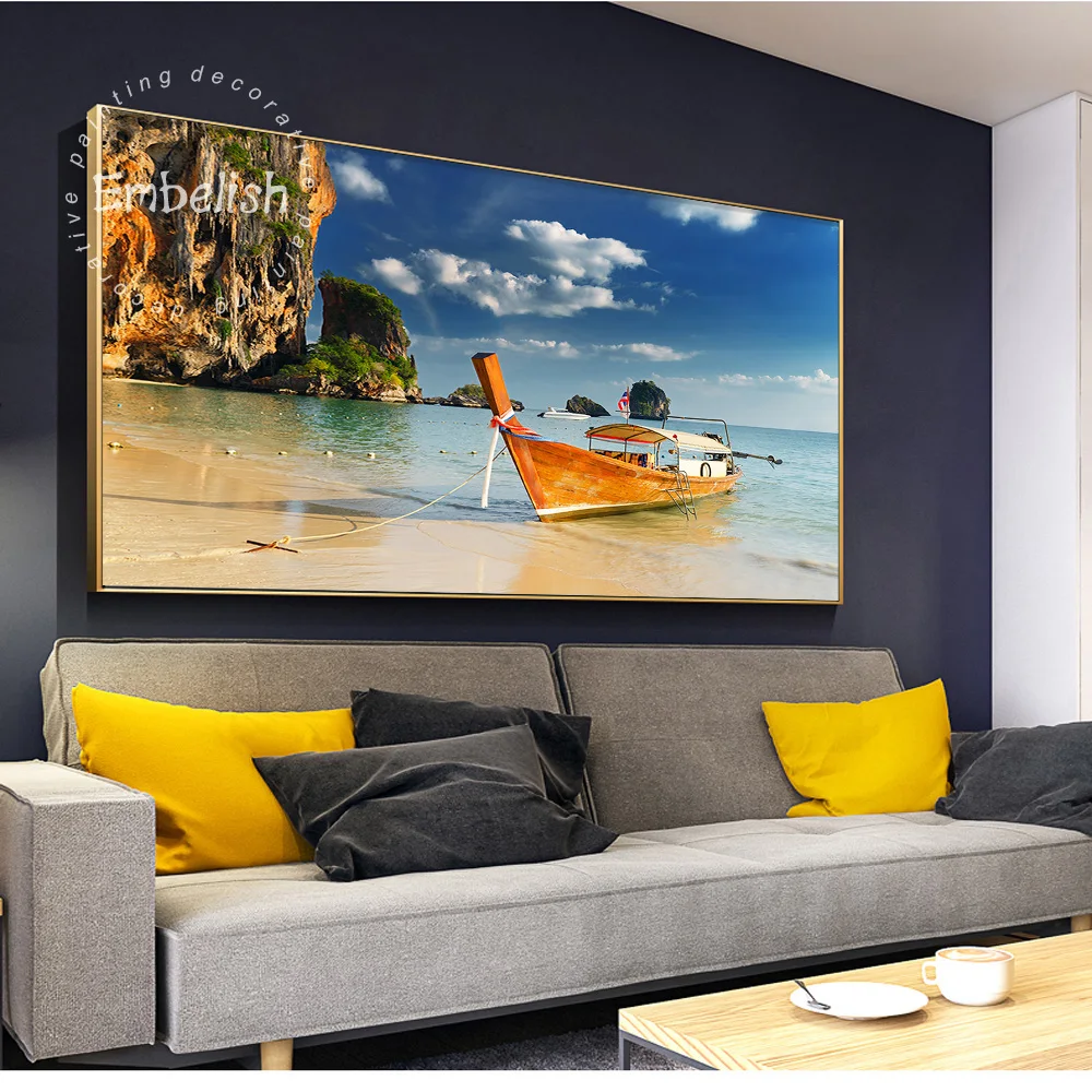 

1 Pieces Boat On The Sea Landscape Wall Pictures For Living Room Modern Home Decor Posters HD Print On Canvas Oil Paintings