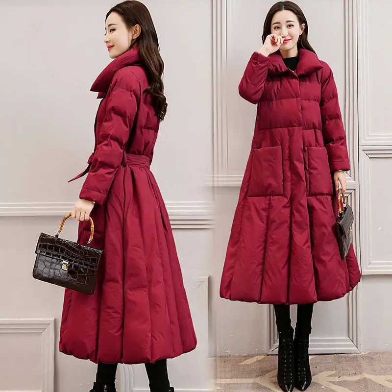 Women's Jacket 2020 New parka Dress style Long Winter Down Belt Woman Women | Женская одежда