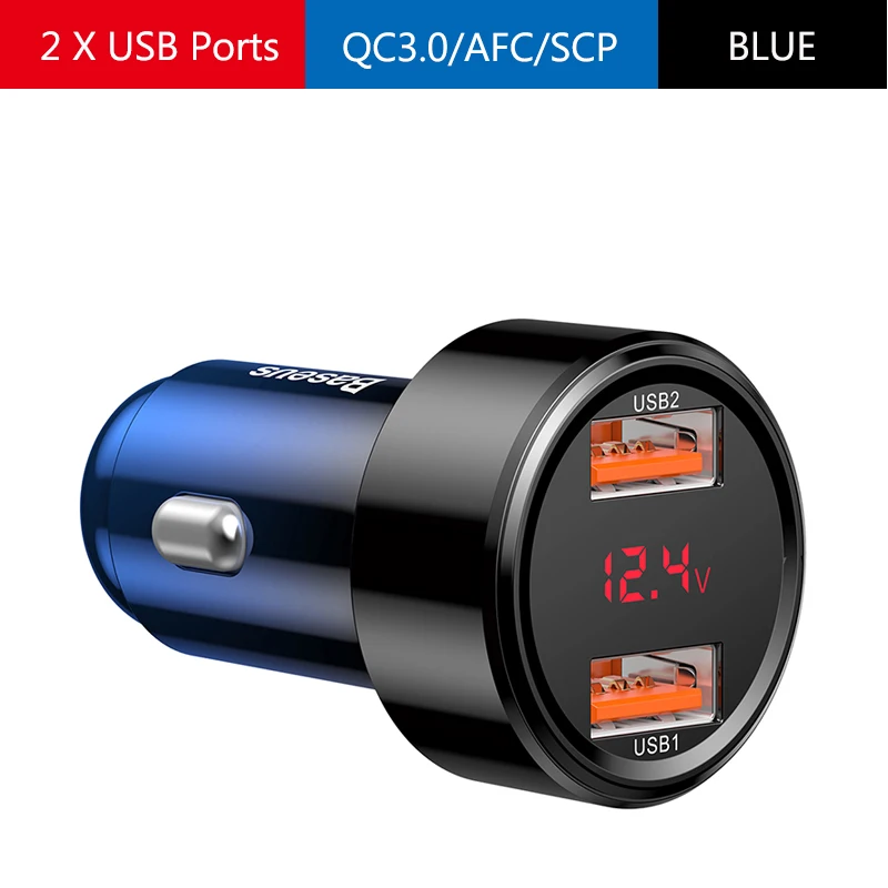 BLUE Dual Usb Baseus автомобильное зарядное устройство с двумя Usb QC 3,0 4,0 Быстрая зарядка 6A зарядное устройство для мобильного телефона Зарядка для автомобиля PD 3,0 прикуриватель - Тип штекера: BLUE Dual Usb