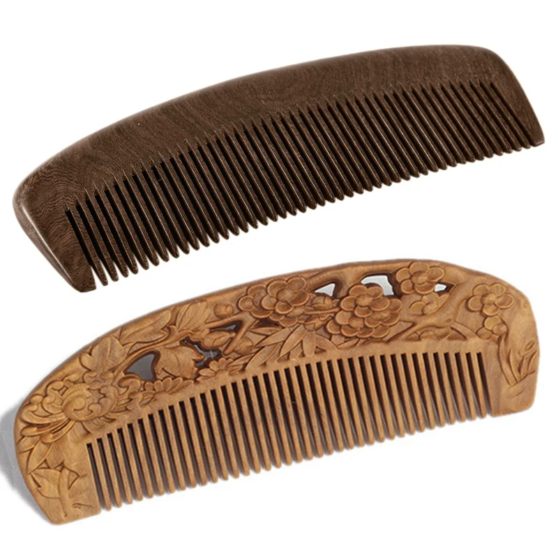 

1X Natural Health Care Black Gold Sandalwood Hair Comb & 1PC China Style Pocket Wooden Comb Natural Green Sandalwood