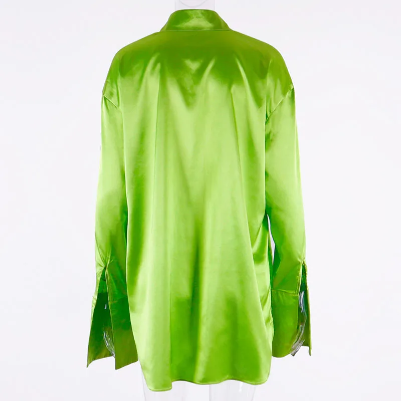 

Green Side Split Women's Blouses and Shirts Fall 2019 Tunic Long Sleeve Blusas Femme Office Ladies Shirts Tops Streetwear