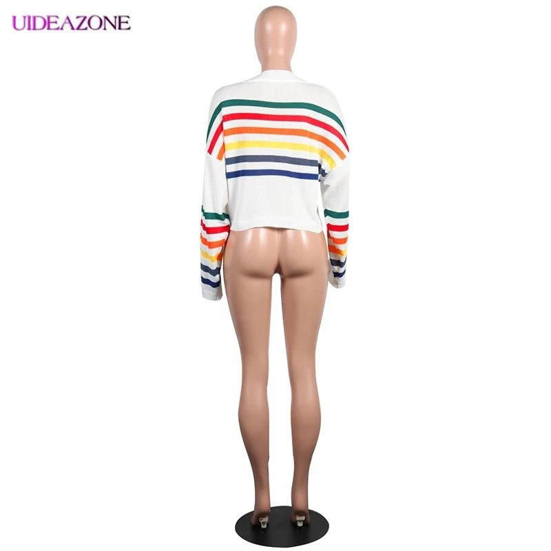 UIDEAZONE свитер в радужную полоску Женский пуловер с круглым вырезом и рукавом