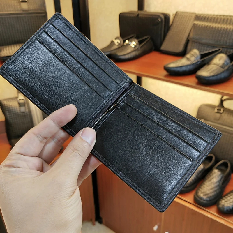 

Men's Genuine Leather Money Clips Luxury Brand Super Soft Sheepskin Hand-Woven Thin Women Large Wallet Multi Card Slot 2021 New